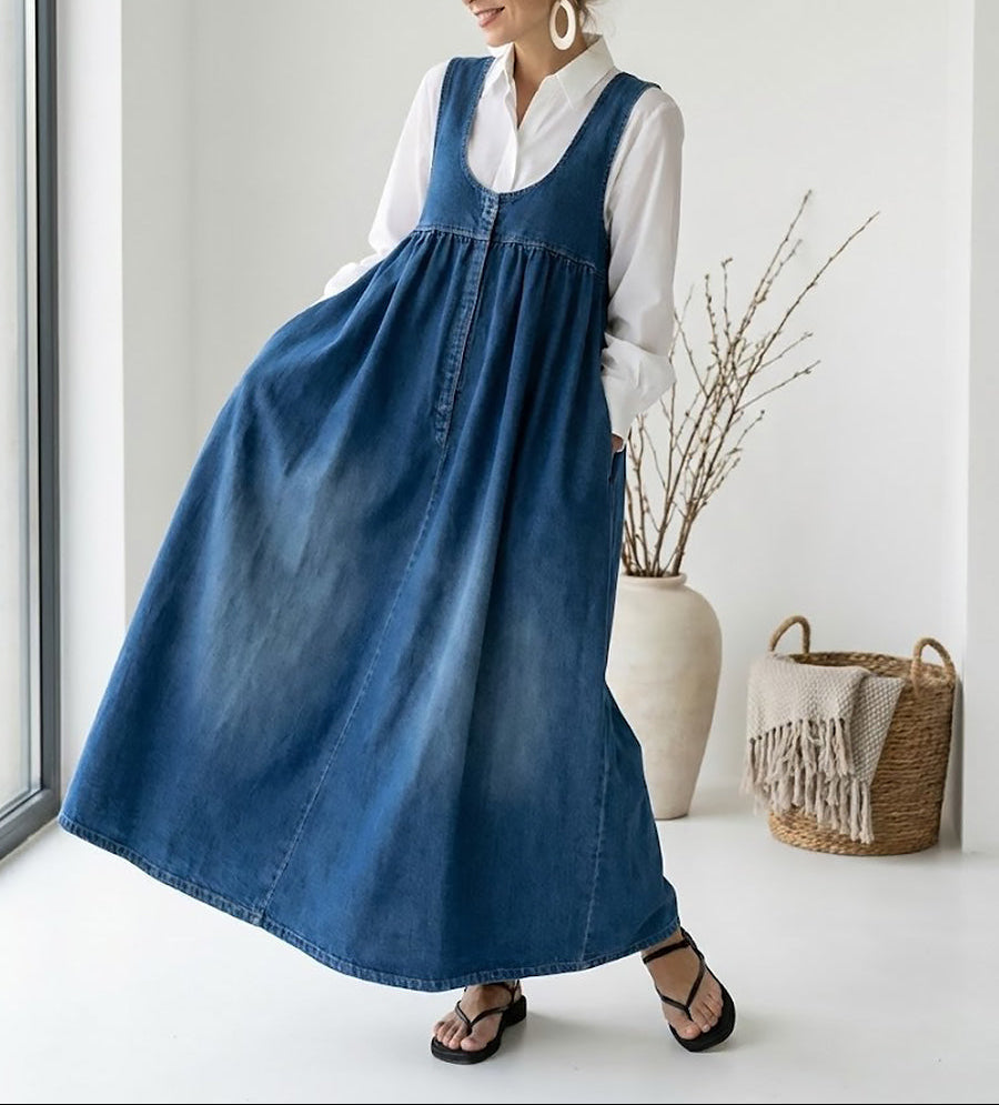 Karen | Abito lungo vintage effetto denim in morbido cotone slavato