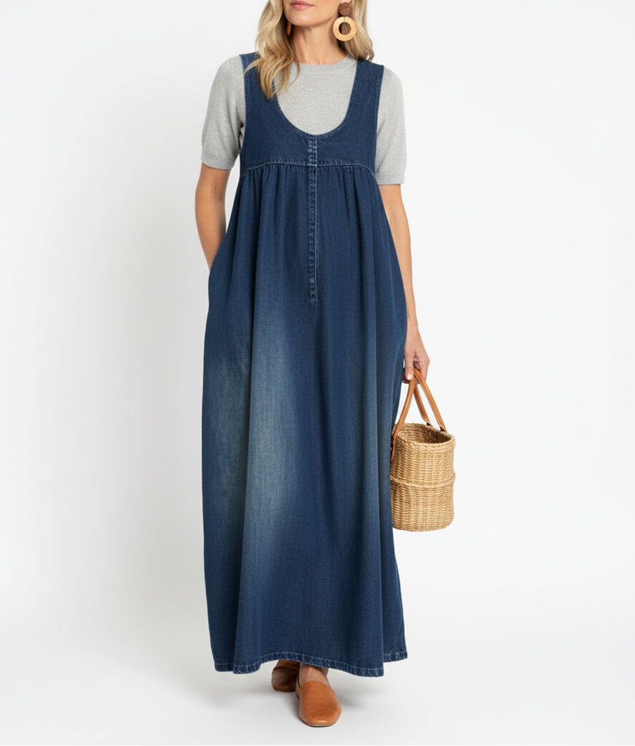 Karen | Abito lungo vintage effetto denim in morbido cotone slavato