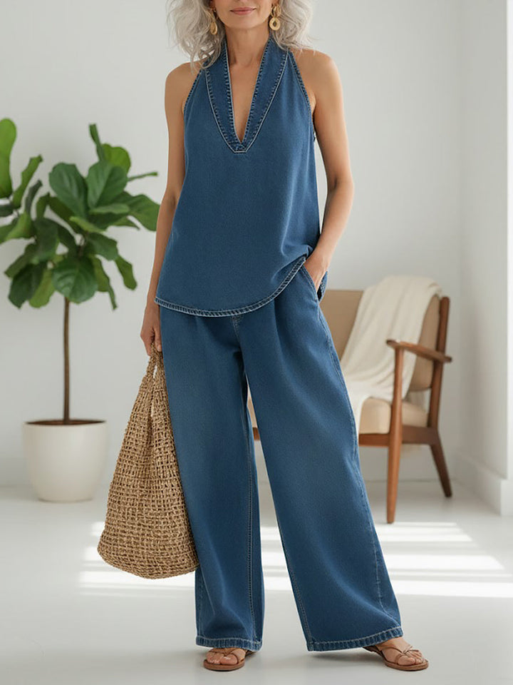 Ivy | Conjunto vintage de dos piezas de mezclilla suave lavada