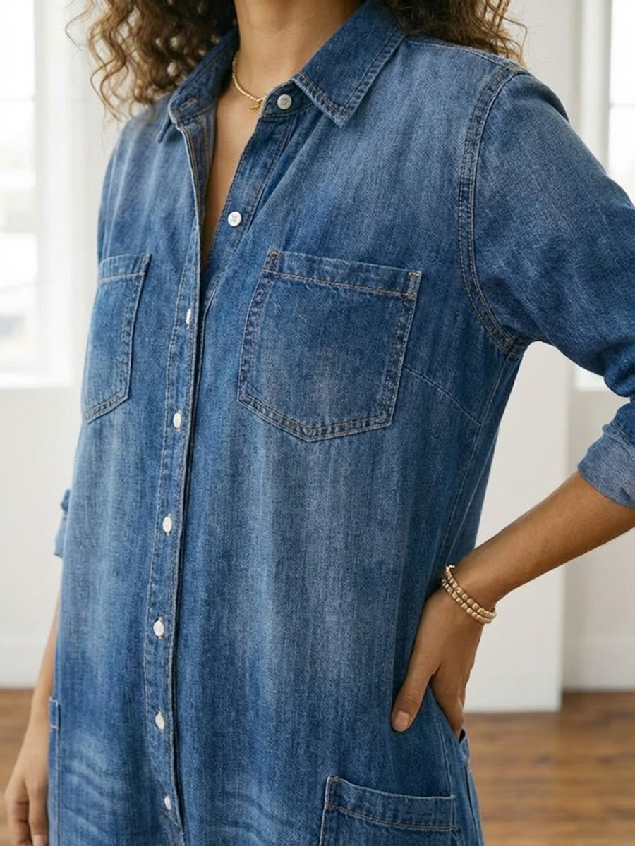 Diana | Tuta vintage effetto denim in morbido cotone slavato con chiusura a bottoni