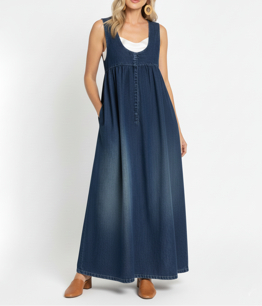 Karen | Abito lungo vintage effetto denim in morbido cotone slavato