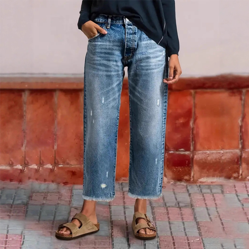 Aberjean | Vaqueros rectos retro de corte cropped