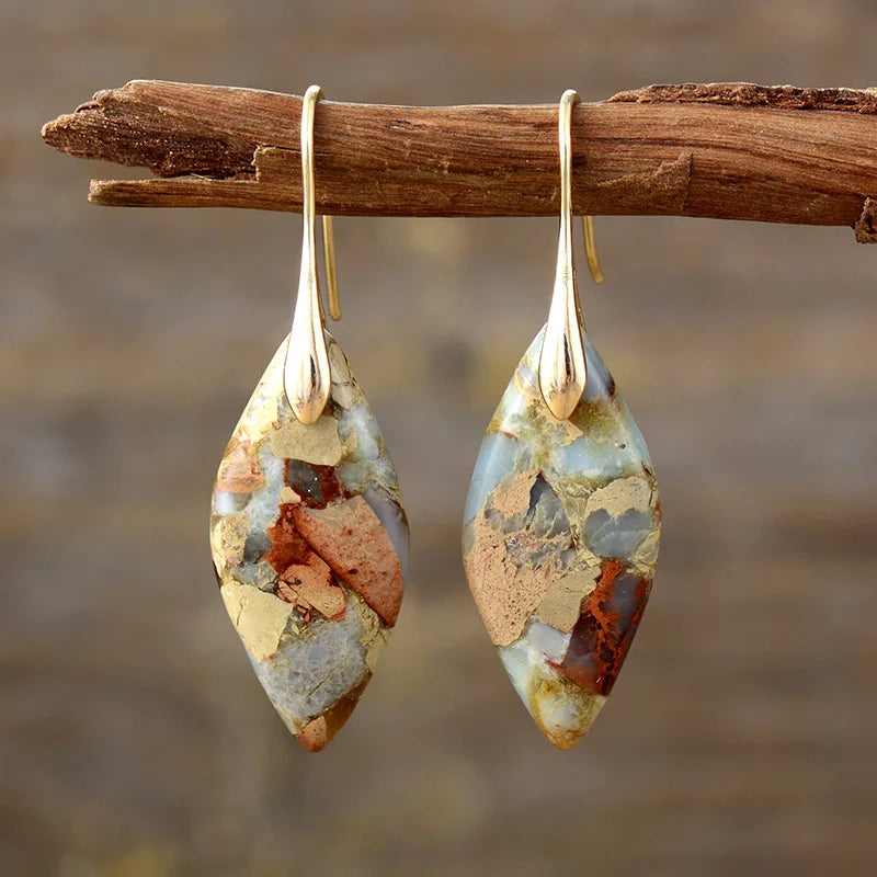 Natural Stone Earthy Jasper Teardrop Earrings