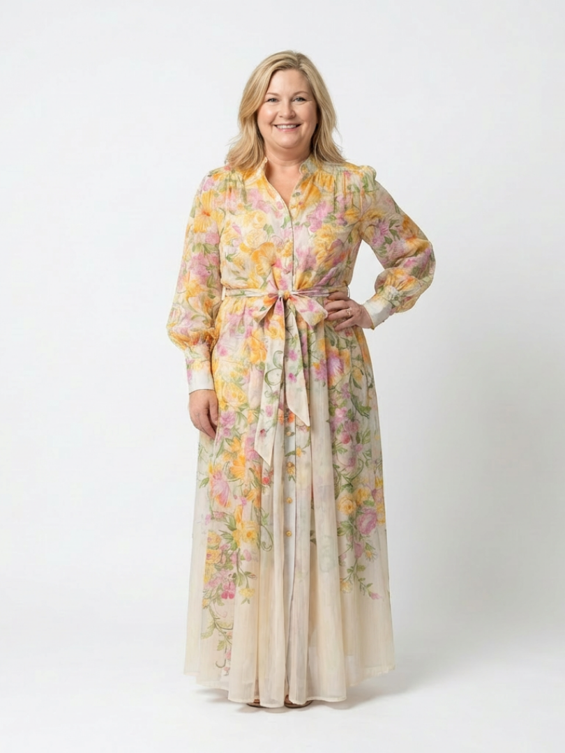 Cressida | Doorschijnende maxi-jurk met lange mouwen en bloemenprint