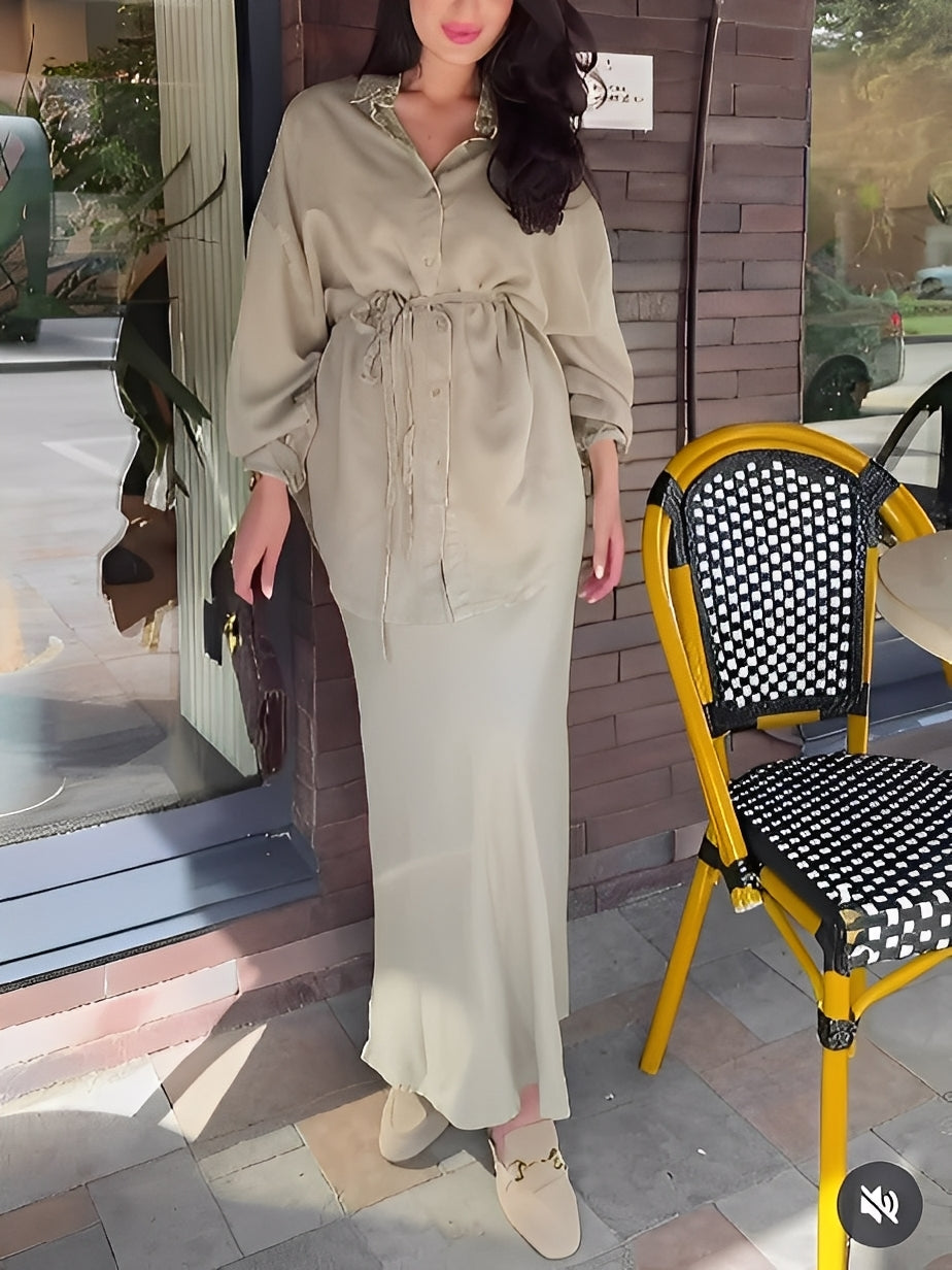 Conjunto Samantha com camisa de amarrar e saia