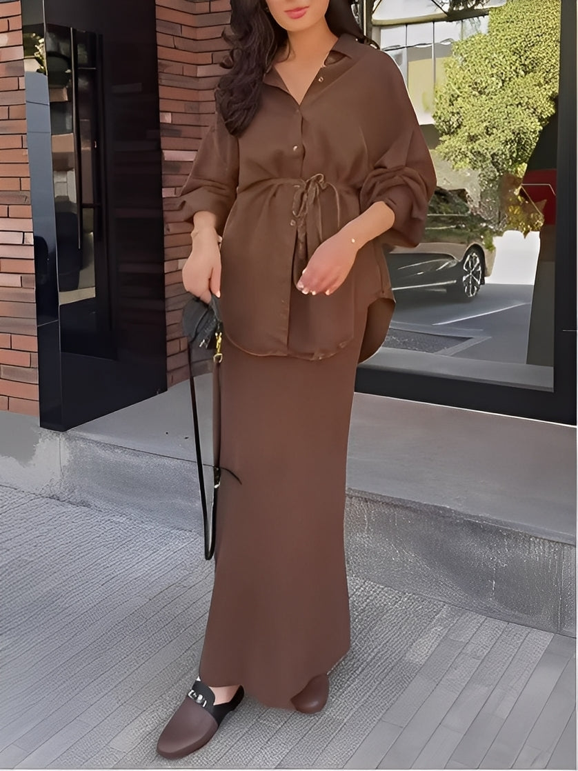 Conjunto Samantha com camisa de amarrar e saia